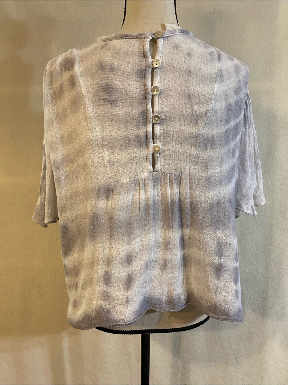 Jen's Pirate Booty grey white tie dye double gauze cropped blouse top - Picture 5 of 10